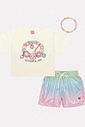 Conjunto Infantil Menina Blusa E Short Com Pulseira Natural Mundo Cinti