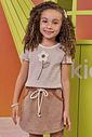 Conjunto de blusa em ribana listrada e short saia em malha  mesclada bicolor 98731 Kukiê Infantil Menina