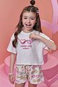 Conjunto de blusa em meia malha e shorts em moletom linho sem pelúcia 98527 Infanti Infantil Menina
