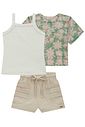 Trio de blusa em tule com elastano, regata em cotton e shorts em sarja com elastano 98744 Kukiê Infantil Menina Trio de blusa em tule com elastano, regata em cotton e shorts em sarja com elastano 98744 Kukiê Infantil Menina
