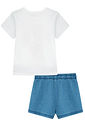 Conjunto de blusa em meia malha e short saia em jeans com elastano 97132 Kukiê Infantil Menina Conjunto de blusa em meia malha e short saia em jeans com elastano 97132 Kukiê Infantil Menina
