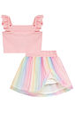 Conjunto de blusa  em canelado e saia em tela (com shorts embutido) 96597 Kukiê Infantil Menina