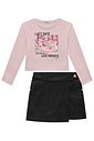 Conjunto de blusa boxy over em meia malha e short saia em sarja com elastano 92163 Lilimoon Teen Menina