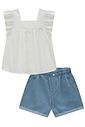 Conjunto de bata em tricoline maquinetado e shorts em jeans 96893 Infanti Infantil Menina