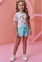 Conjunto de blusa em meia malha e tela fashion com shorts em nylon soft 99304 Infanti Infantil Menina