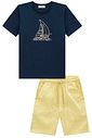 Conjunto de camiseta em meia malha e bermuda em sarja ônix com elastano 99307 LucBoo Infantil Menino