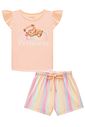 Conjunto de pijama de blusa em meia malha e shorts em malha comfy 96211 Infanti Infantil Menina