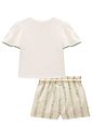 Conjunto de blusa em meia malha e shorts em linho bordado listras 98273 Kukiê Infantil Menina