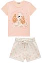 Conjunto de blusa em meia malha e shorts em moletom linho sem pelúcia 96345 Infanti Infantil Menina