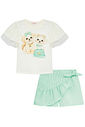 Conjunto de blusa em cotton e shorts saia em tricoline listrado 97131 Kukiê Infantil Menina