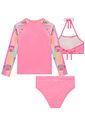 Trio de biquíni e blusa em malha com proteção UV50+ 99516 Kukiê Infantil Menina