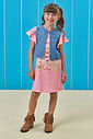 Vestido em molecotton e colete em jeans 95942 Kukiê Infantil Menina