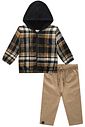 Conjunto de overshirt em flanela xadrez e calça comfy em sarja girassol com elastano 92353 Johnny Fox Bebê Menino