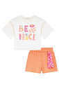 Conjunto de blusa em meia malha e shorts em malha big waffle 94622 Kukiê Infantil Menina