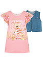 Vestido em molecotton e colete em jeans 95942 Kukiê Infantil Menina