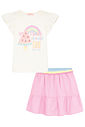Conjunto de blusa em canelado e saia em viscose (com shorts embutido) 96383 Kukiê Infantil Menina