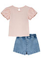 Conjunto de blusa em cotton e short saia em jeans com elastano 95252 Kukiê Infantil Menina Conjunto de blusa em cotton e short saia em jeans com elastano 95252 Kukiê Infantil Menina