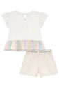Conjunto de bata em cotton e tule com elastano e shorts em moletom linho sem pelúcia 95350 Kukiê Infantil Menina Conjunto de bata em cotton e tule com elastano e shorts em moletom linho sem pelúcia 95350 Kukiê Infantil Menina