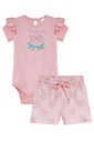 Conjunto de body em ribana 1x1 e shorts em malha power 95325 Kukiê Bebê Menina Conjunto de body em ribana 1x1 e shorts em malha power 95325 Kukiê Bebê Menina