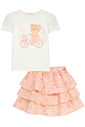 Conjunto de blusa em cotton e saia em light peach (com shorts embutido) 96520 Kukiê Infantil Menina