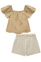 Conjunto de bata em blend de linho bordado e short saia em sarja com elastano 96496 Infanti Infantil Menina