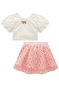 Conjunto de blusa em tricoline e saia em tule bordado flower. Com shorts embutido 99080 Infanti Infantil Menina