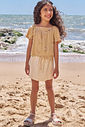 Conjunto de bata em blend de linho bordado e short saia em sarja com elastano 96496 Infanti Infantil Menina