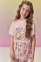 Conjunto de pijama com blusa em meia malha e shorts em malha fresh 95089 Vic Teen Menina