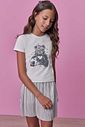 Conjunto de blusa em cotton e saia em plissado com shorts embutido 98524 Vic Teen Menina