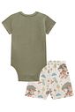 Conjunto de body em cotton com elastano e bermuda em moletom sem pelúcia 98134 LucBoo Bebê Menino