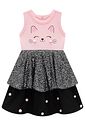 Fantasia de gatinha (Vestido em ribana e paetê. Acompanha arco e rabo removível) 99727 Kukiê Infantil Menina