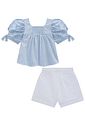 Conjunto de bata em tricoline listrado e shorts em sarja com elastano 97081 Infanti Infantil Menina