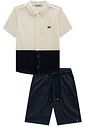 Conjunto de camisa em linho verano e bermuda em linho santorine com elastano 99318 LucBoo Infantil Menino Conjunto de camisa em linho verano e bermuda em linho santorine com elastano 99318 LucBoo Infantil Menino