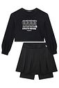 Conjunto de blusa cropped em meia malha e saia em poliamida com shorts embutido 92286 Lilimoon Teen Menina