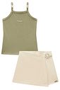 Conjunto de regata em cotton e short saia em linho santorini com elastano 98397 Kukiê Infantil Menina