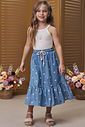 Conjunto de regata em canelado liz com saia midi em denim bordado 96208 Infanti Infantil Menina
