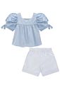 Conjunto de bata em tricoline listrado e shorts em sarja com elastano 97081 Infanti Infantil Menina