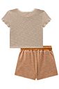 Conjunto de blusa em ribana listrada e short saia em malha  mesclada bicolor 98731 Kukiê Infantil Menina