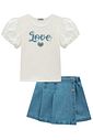 Blusa em cotton e tricoline e short saia em jeans 98795 Infanti Infantil Menina Blusa em cotton e tricoline e short saia em jeans 98795 Infanti Infantil Menina