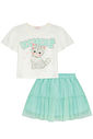 Conjunto de blusa em mela malha e saia em tule com elastano com shorts embutido 93633 Kukiê Infantil Menina Conjunto de blusa em mela malha e saia em tule com elastano com shorts embutido 93633 Kukiê Infantil Menina