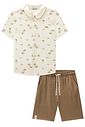 Conjunto de camisa em linho deluxe e bermuda em cotton jeans com elastano 96050 LucBoo Infantil Menino