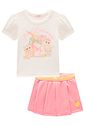 Conjunto de blusa em cotton e short saia em moletom sem pelúcia 98431 Kukiê Infantil Menina