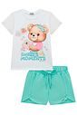 Conjunto de blusa em meia malha e tela fashion com shorts em nylon soft 99304 Infanti Infantil Menina