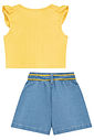 Conjunto de blusa em malha waffle e shorts em jeans com elastano 94796 Kukiê Infantil Menina Conjunto de blusa em malha waffle e shorts em jeans com elastano 94796 Kukiê Infantil Menina