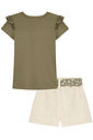 Conjunto de blusa em canelado de viscose e shorts em moletom linho sem pelúcia 98034 Kukiê Infantil Menina