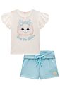 Conjunto de blusa em meia malha e shorts em malha big waffle 98450 Kukiê Infantil Menina