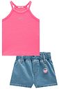 Conjunto de regata em canelado liz e shorts em jeans com elastano 98738 Kukiê Infantil Menina Conjunto de regata em canelado liz e shorts em jeans com elastano 98738 Kukiê Infantil Menina
