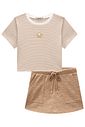 Conjunto de blusa em canelado listrado e short saia em malha mesclada 98671 Lilimoon Teen Menina Conjunto de blusa em canelado listrado e short saia em malha mesclada 98671 Lilimoon Teen Menina
