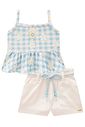 Conjunto de bata em malha textura e shorts em sarja com elastano 98299 Kukiê Infantil Menina