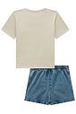 Conjunto de camiseta over em meia malha e short saia em jeans wishita 98780 Lilimoon Teen Menina Conjunto de camiseta over em meia malha e short saia em jeans wishita 98780 Lilimoon Teen Menina